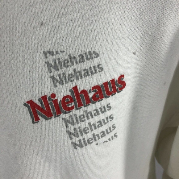 Vintage Niehaus Sweatshirt USA Made Long Sleeve by Lee XL White 90s Button Neck - Picture 2 of 11